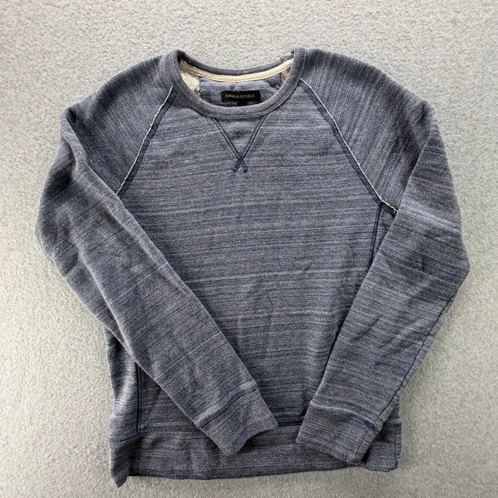 Banana Republic Mens Small Blue Marled French Terry Crewneck Sweatshirt Raglan